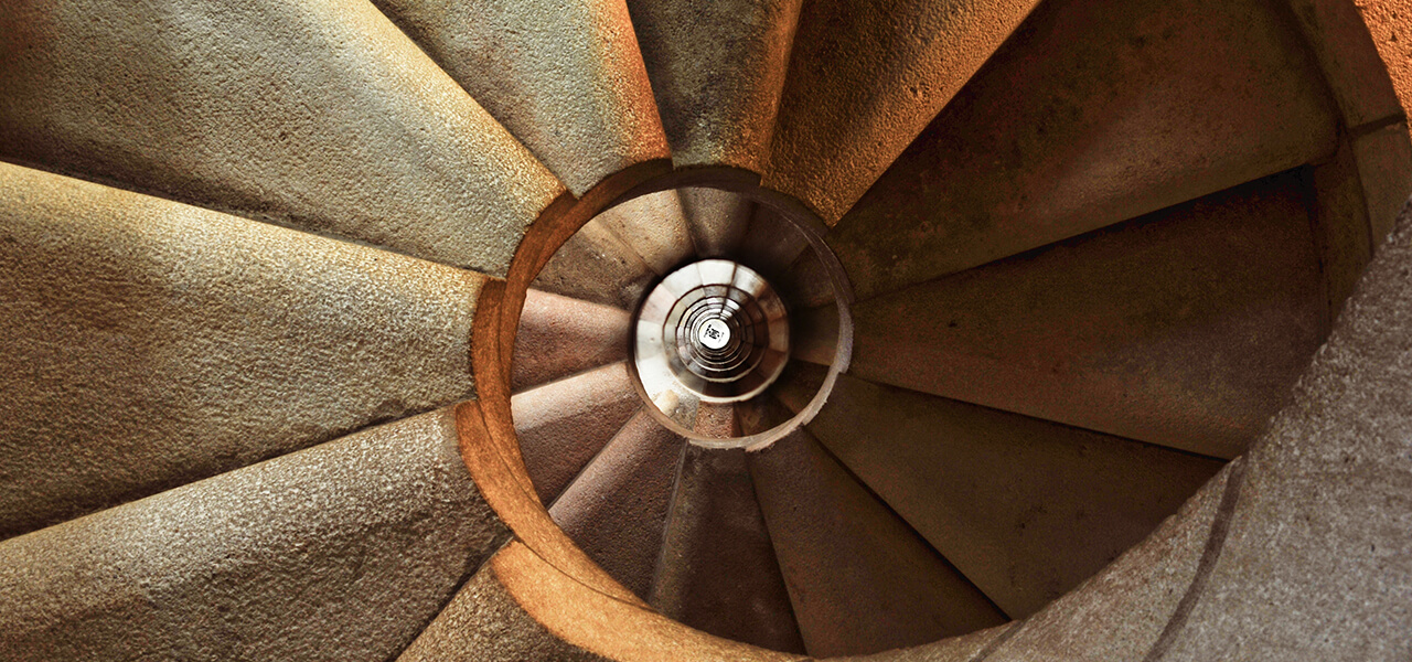 overview of stone stairway spiral